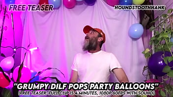 Grumpy dilf pops party balloons