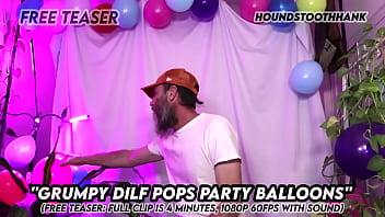 Grumpy dilf pops party balloons