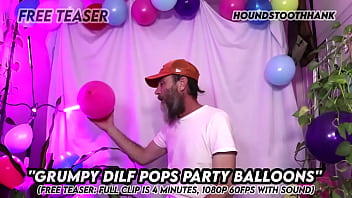 Grumpy dilf pops party balloons