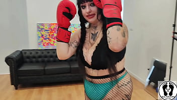 Chubby girl boxing training bouncing boobs