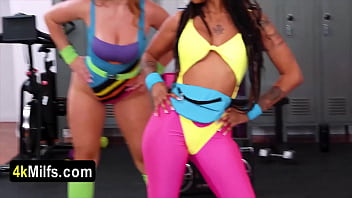 Special yoga session with three busty housewives