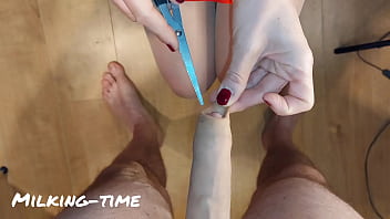 Slut penis inspection with uncircumcised dick skin removal milking time Slut penis inspection with uncircumcised dick skin removal milking time