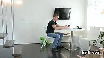 Cuddly teen sucks cock in pov and gets tight kitty poked