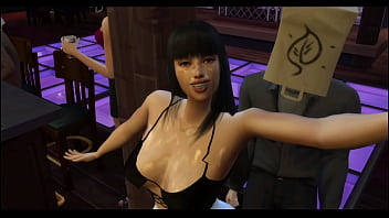 Brunette cumslut orgy fuck at the bar