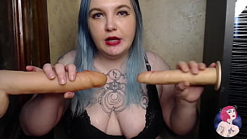 Horny chubby beauty pleasing two big dicks at once