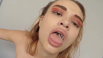 Slutty 18yo stepsister seduces stepbro & sloppy sucks his big white cock