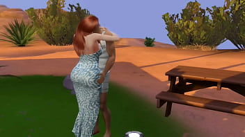 Young redhead girl fucks a guy outside