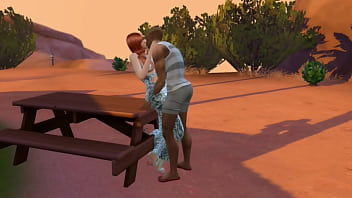 Young redhead girl fucks a guy outside