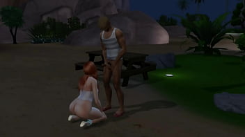 Young redhead girl fucks a guy outside