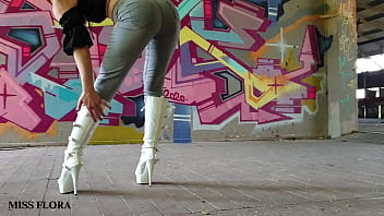 Walking and teasing in my white boots