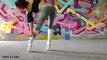 Walking and teasing in my white boots