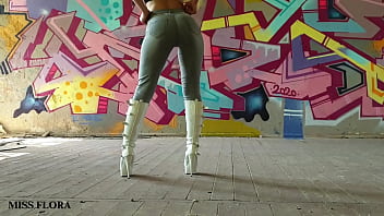 Walking and teasing in my white boots