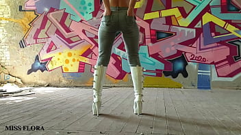 Walking and teasing in my white boots