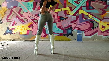 Walking and teasing in my white boots