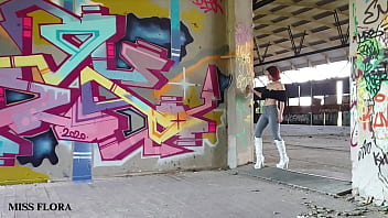 Walking and teasing in my white boots