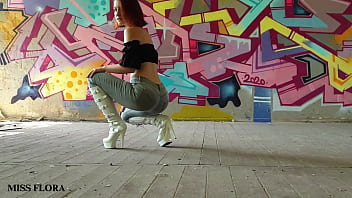 Walking and teasing in my white boots