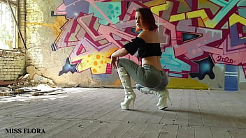 Walking and teasing in my white boots