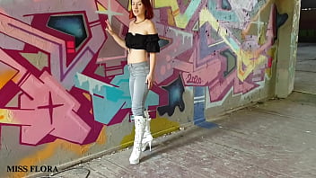 Walking and teasing in my white boots