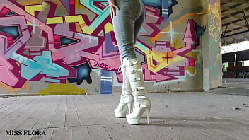 Walking and teasing in my white boots