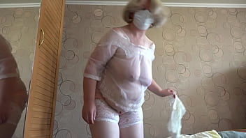 Trying on new white panties a mature bbw shakes her big ass pawg