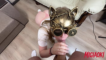 She gasps as my thick cock stretches her tight pussy every thrust making her moan louder