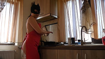 Cooking in red apron & stockings – buttplug surprise & fetish play preview