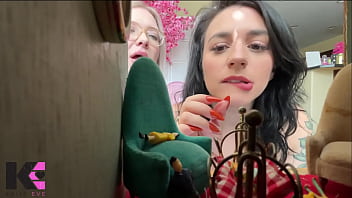 Starving giantess hunters pluck tinies into their vore