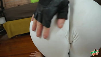 Beautiful puffy cameltoe on petite body tight white leggings