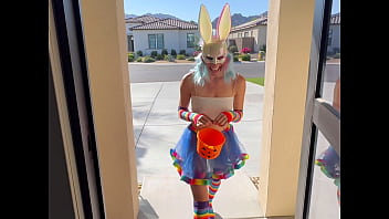 Halloween trick or treat bad bunny gets candy cum and squirts on his cock