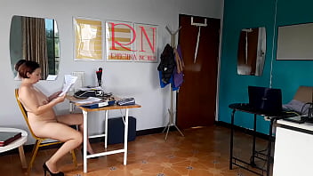 Naked Office. Nudism In A Public Place. A Hired Lady Manager Without Panties At The Workplace. Boss And Manager. thumbnail