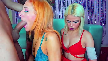 Blonde swallows cock whole rough throat