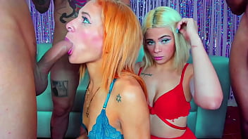 Blonde swallows cock whole rough throat