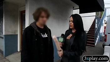 Guy in blindfold fucks twat with a dildo