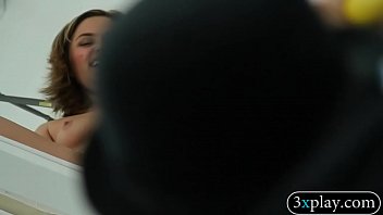 Guy in blindfold fucks twat with a dildo