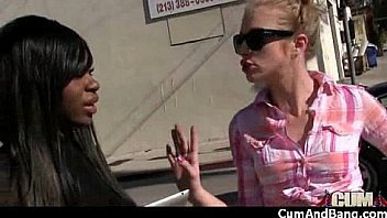 Ebony babe sucks group of white guys 24