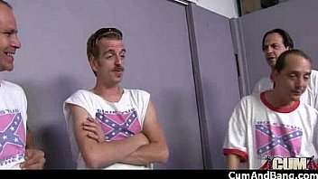 Ebony babe sucks group of white guys 24