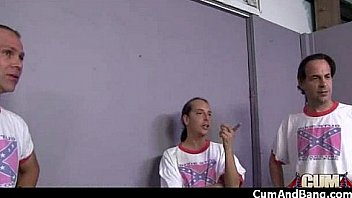 Ebony babe sucks group of white guys 24