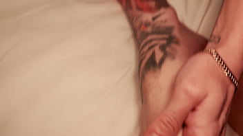 Rough masturbation and blowjob to heavily tattooed man