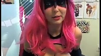Busty slut doing some hero cosplay