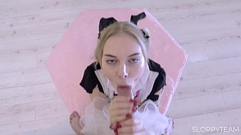Insane blowjob big cock deep throat drool sloppy messy pigtails blonde