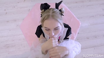 Insane blowjob big cock deep throat drool sloppy messy pigtails blonde