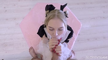 Insane blowjob big cock deep throat drool sloppy messy pigtails blonde