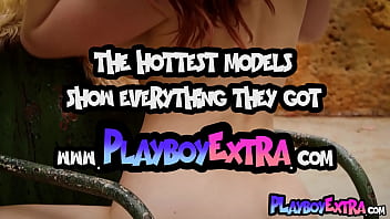 Big tits red hottie posing naked outdoor for playboy