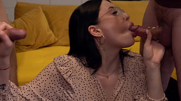 Nerdy beauty gets to share our big cocks