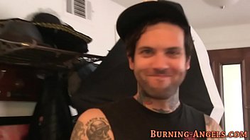 Tattooed babe poses bts