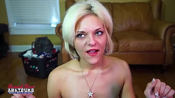 Athletic hot blonde raelyn rubs her pussy and sucks a cock to get pounded