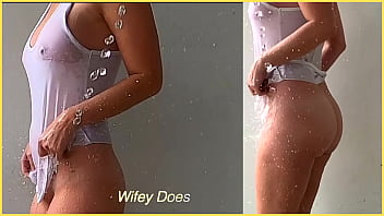 Sample milf has braless exposure to water