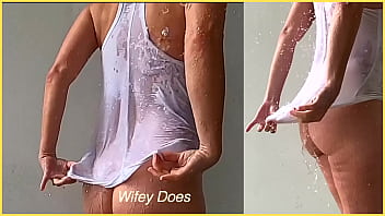 Sample milf has braless exposure to water