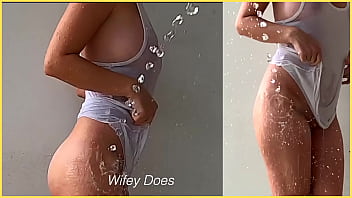 Sample milf has braless exposure to water