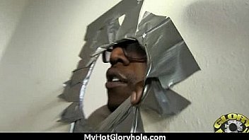 Ebony hottie milking cocks in the gloryhole 28